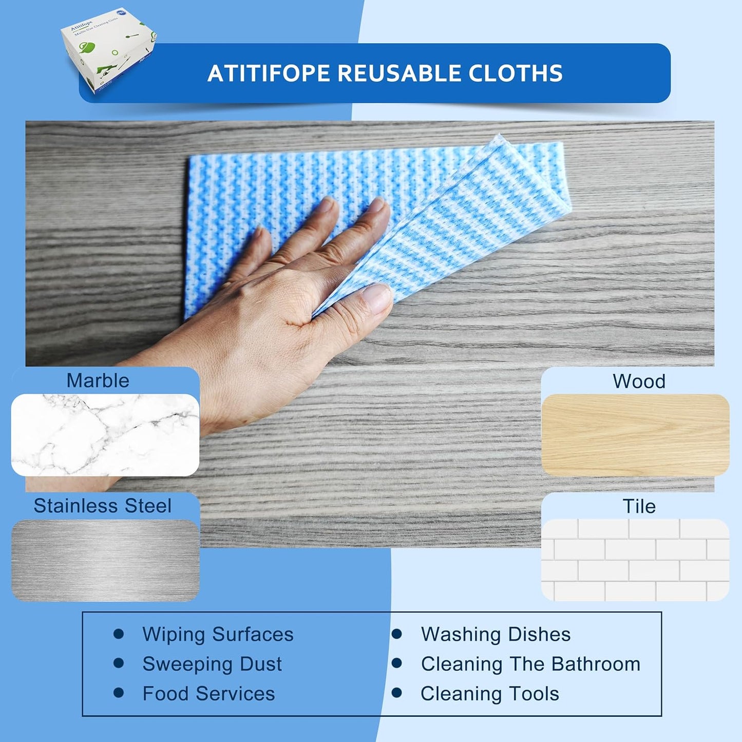 Atitifope Multi-Use Reusable Cloths - Heavy Duty Wipes for Kitchen, Bathroom & Car