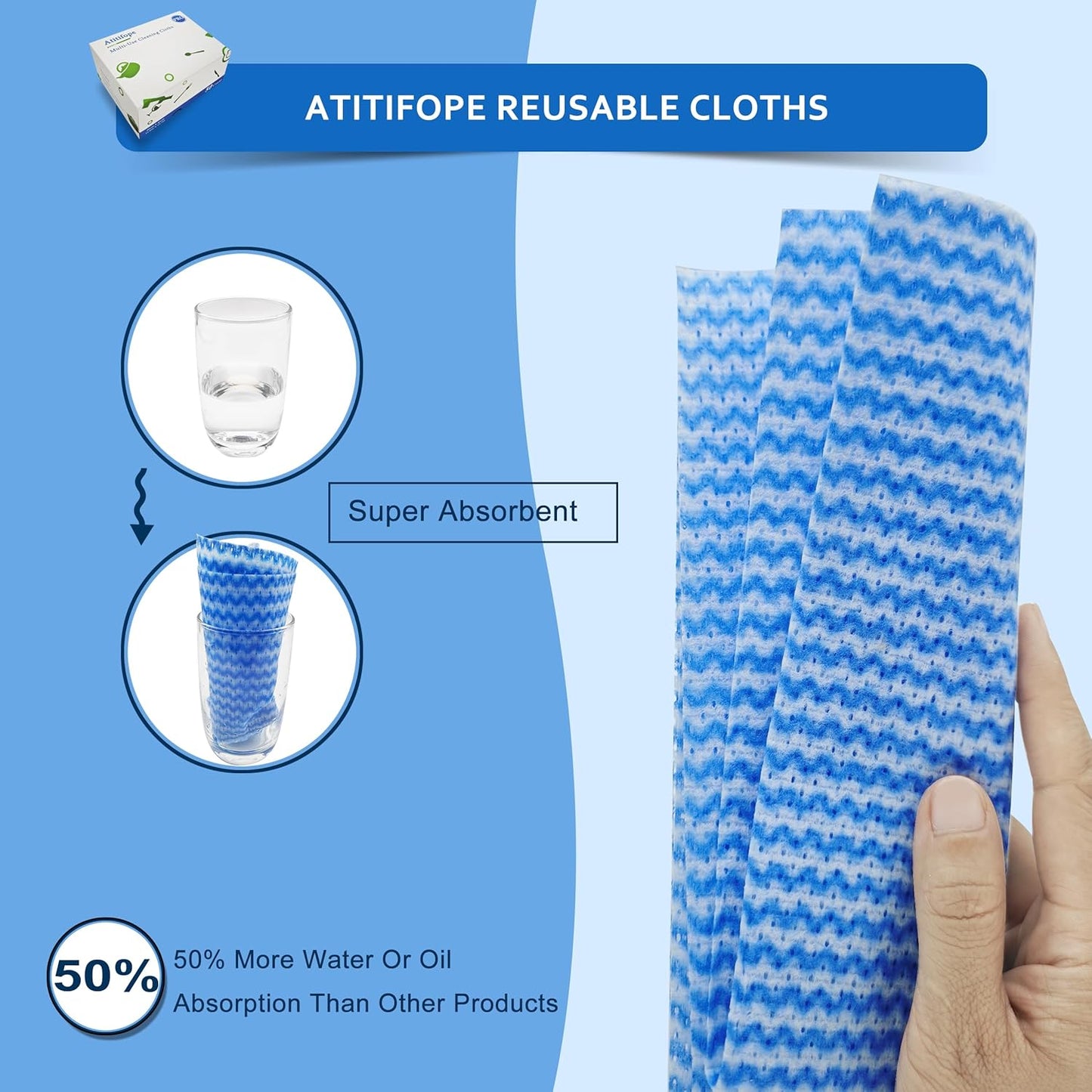 Atitifope Multi-Use Reusable Cloths - Heavy Duty Wipes for Kitchen, Bathroom & Car